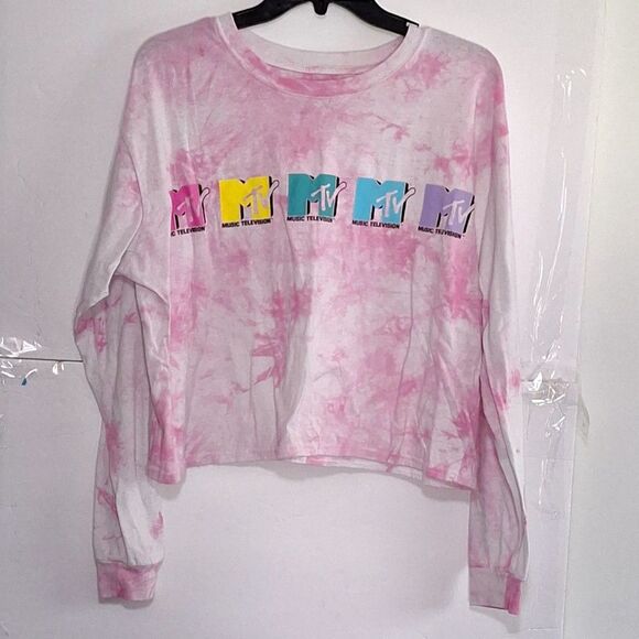 An MTV Junior's Cropped Shirt Pink Tye-Dye Boho Beachy Fun Music Television XL - Picture 1 of 10